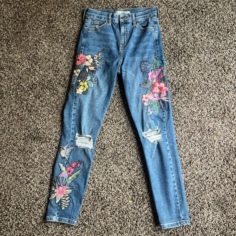 Topshop Moto Jamie Embroidered Skinny Jeans